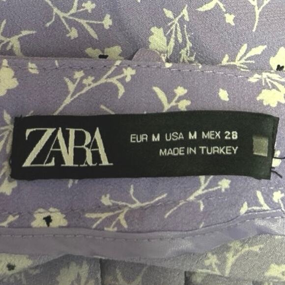 Zara Purple White High Waisted Floral Belted Tie Ruffle A Line Mini Skirt Size M - Picture 4 of 4